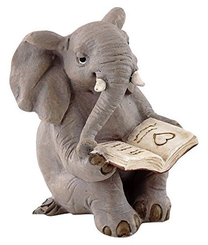 Top Collection Miniature Garden Elephant Reading Book, Gray - Image 1